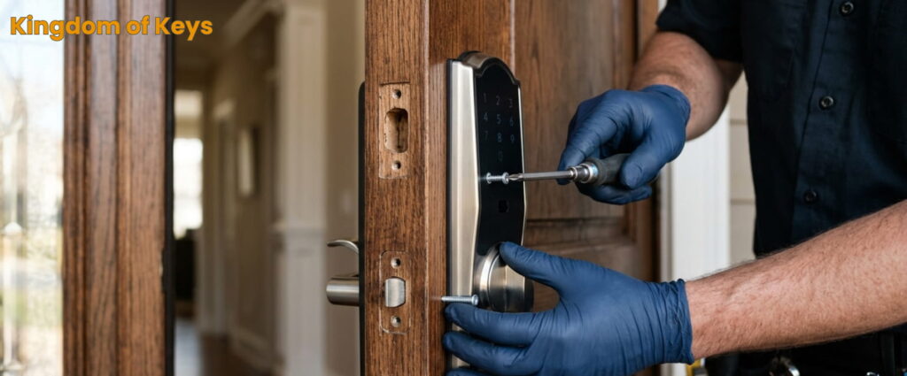 Cleaning supplies, sorting recycling, and installing locks.